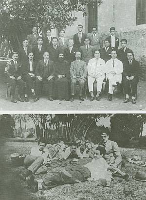 Πάνω: Αμπέτειος, 1928, τάξη τελειοφοίτων. Κάτω: Εκδρομή στο Μπαράζ.